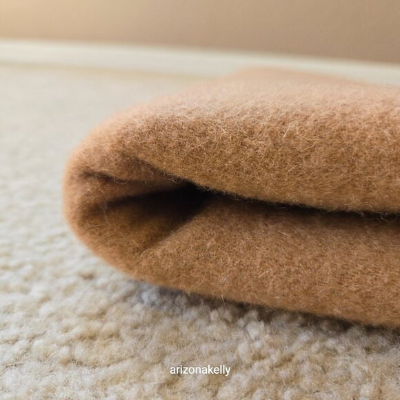 Classic Camel-colored Wool Scarf with Fringe Tan - Picture 13 of 14